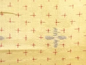 アンティーク　抽象花に十字絣織り出し銘仙単衣着物